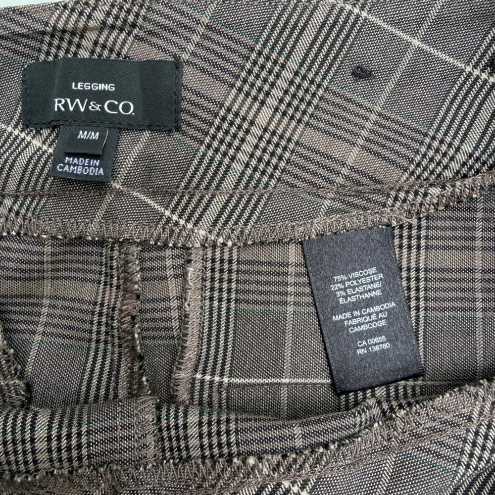 RW&CO Plaid Leggings High Rise Glen Check Dark Academia Business Casual Office M - Picture 4 of 5